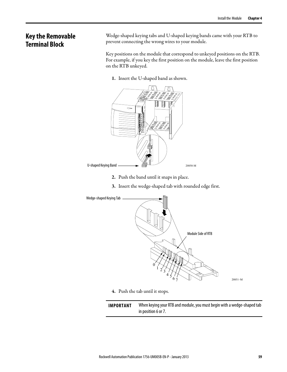 Key the removable terminal block | Rockwell Automation 1756-IF4FXOF2F ControlLogix High-speed Analog I/O Module User Manual | Page 59 / 152