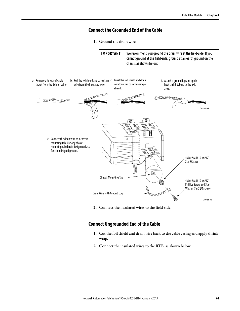 Connect the grounded end of the cable, Connect ungrounded end of the cable | Rockwell Automation 1756-IF4FXOF2F ControlLogix High-speed Analog I/O Module User Manual | Page 61 / 152