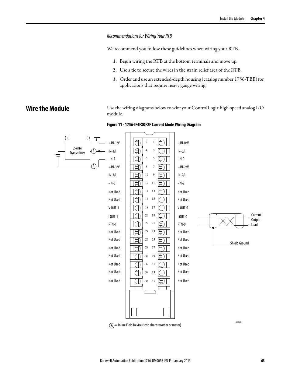 Wire the module, Recommendations for wiring your rtb | Rockwell Automation 1756-IF4FXOF2F ControlLogix High-speed Analog I/O Module User Manual | Page 63 / 152