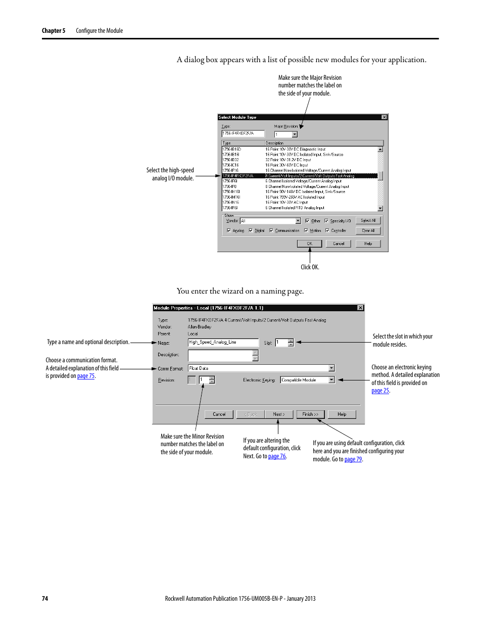 You enter the wizard on a naming page | Rockwell Automation 1756-IF4FXOF2F ControlLogix High-speed Analog I/O Module User Manual | Page 74 / 152