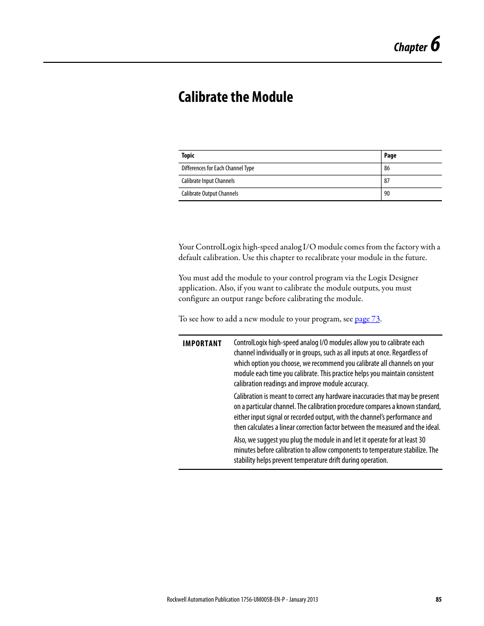 6 - calibrate the module, Chapter 6, Calibrate the module | Chapter | Rockwell Automation 1756-IF4FXOF2F ControlLogix High-speed Analog I/O Module User Manual | Page 85 / 152