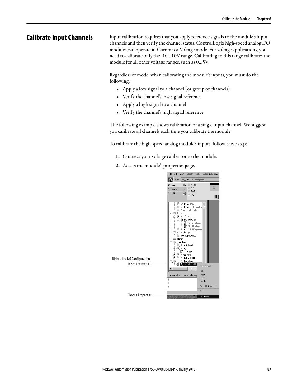 Calibrate input channels | Rockwell Automation 1756-IF4FXOF2F ControlLogix High-speed Analog I/O Module User Manual | Page 87 / 152