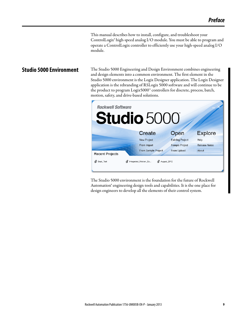 Preface, Studio 5000 environment | Rockwell Automation 1756-IF4FXOF2F ControlLogix High-speed Analog I/O Module User Manual | Page 9 / 152