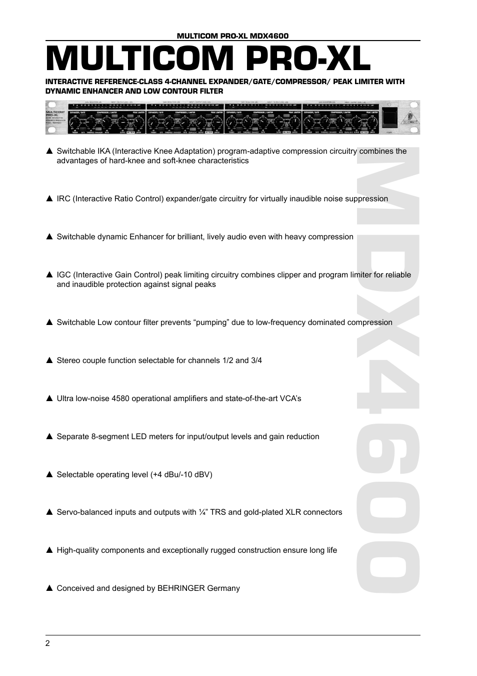 Mdx4600, Multicom pro-xl | Behringer MDX4600 User Manual | Page 2 / 4
