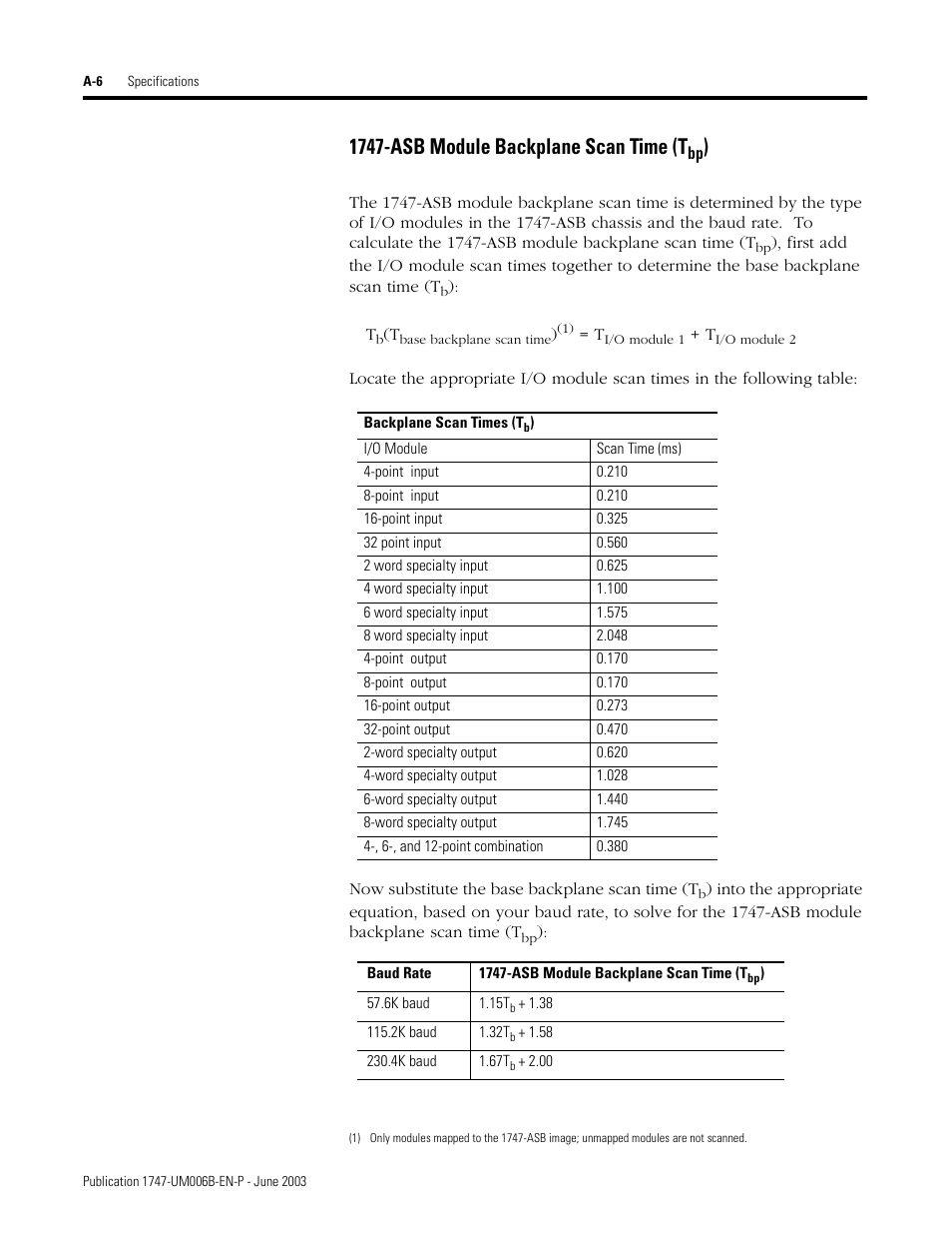 1747-asb module backplane scan time (t | Rockwell Automation 1747-ASB Remote I/O Adapter User Manual | Page 134 / 156