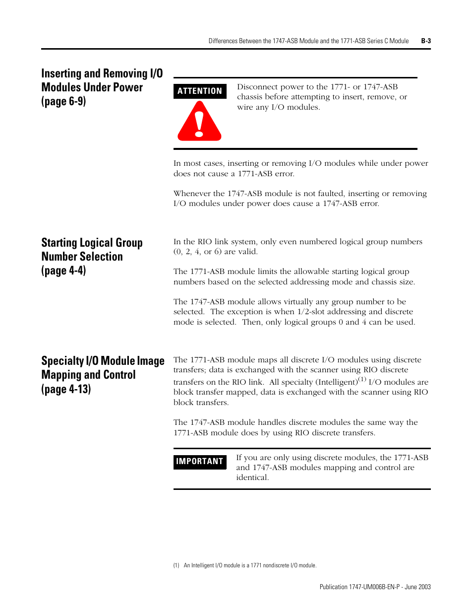 Starting logical group number selection (page 4-4) | Rockwell Automation 1747-ASB Remote I/O Adapter User Manual | Page 143 / 156