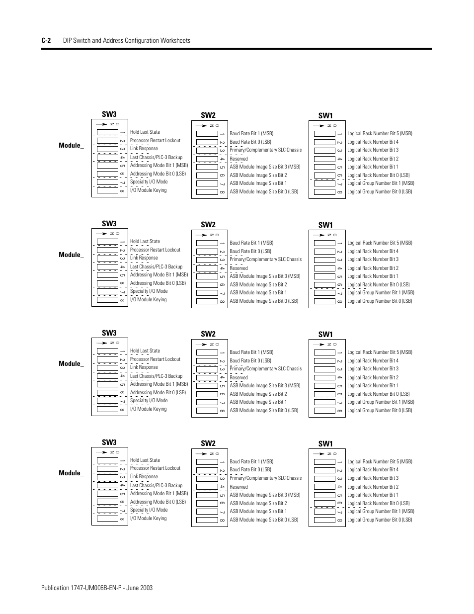 Sw1 sw2 sw3 | Rockwell Automation 1747-ASB Remote I/O Adapter User Manual | Page 148 / 156