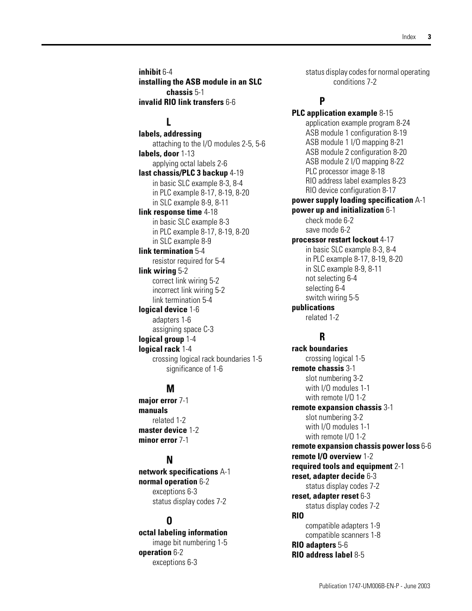 Rockwell Automation 1747-ASB Remote I/O Adapter User Manual | Page 153 / 156