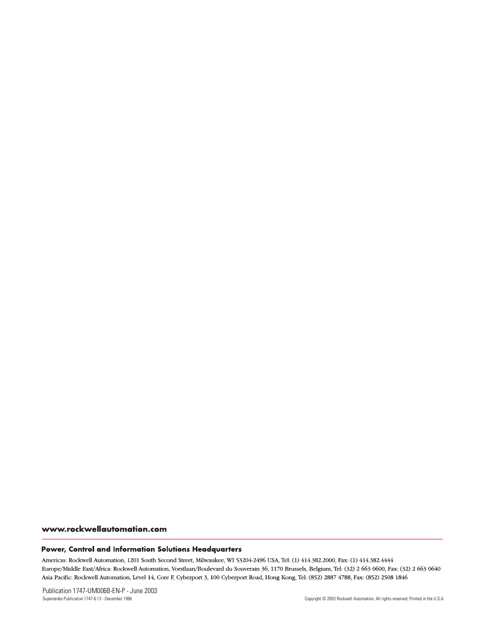 Back cover | Rockwell Automation 1747-ASB Remote I/O Adapter User Manual | Page 156 / 156