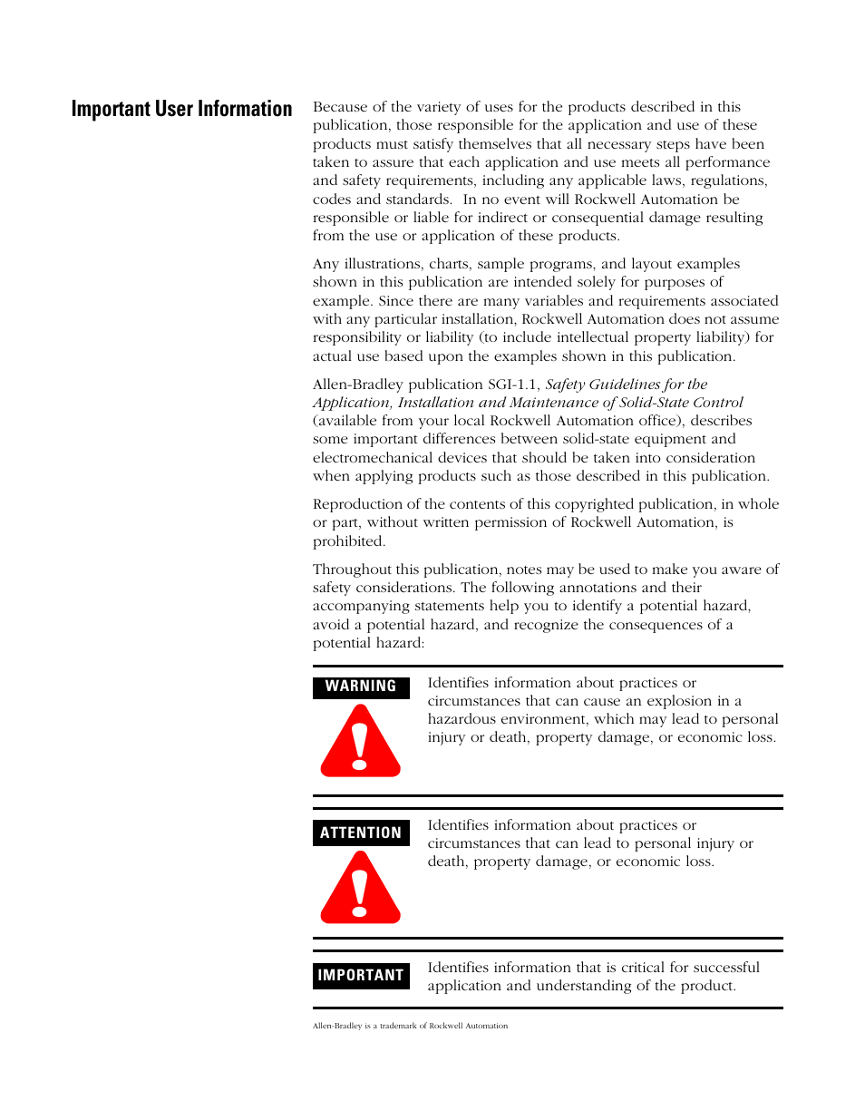 Important user information | Rockwell Automation 1747-ASB Remote I/O Adapter User Manual | Page 2 / 156
