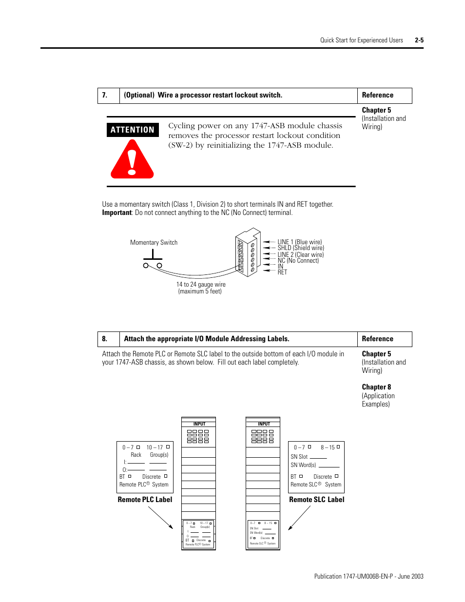 Attention | Rockwell Automation 1747-ASB Remote I/O Adapter User Manual | Page 33 / 156