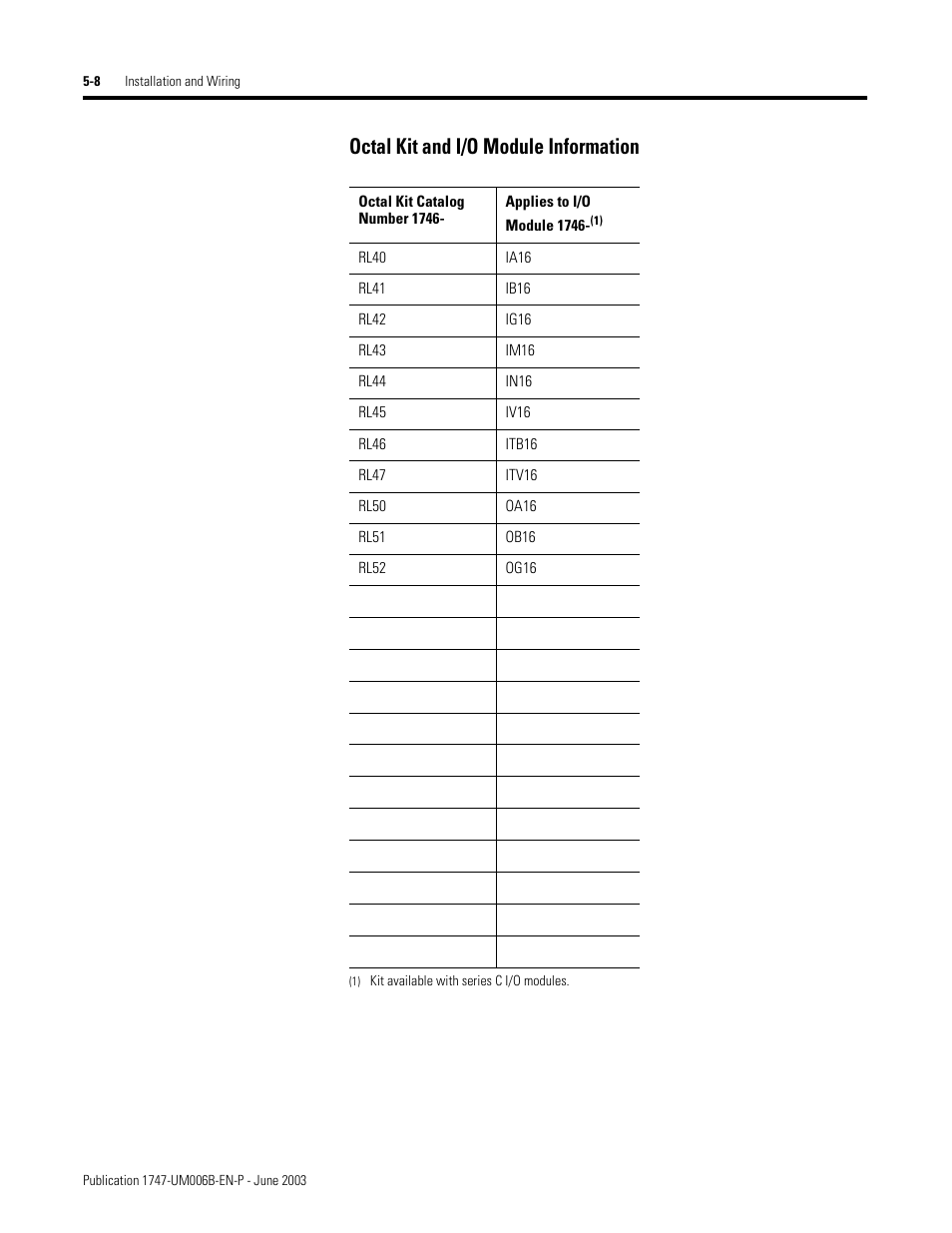 Octal kit and i/o module information -8, Octal kit and i/o module information | Rockwell Automation 1747-ASB Remote I/O Adapter User Manual | Page 86 / 156