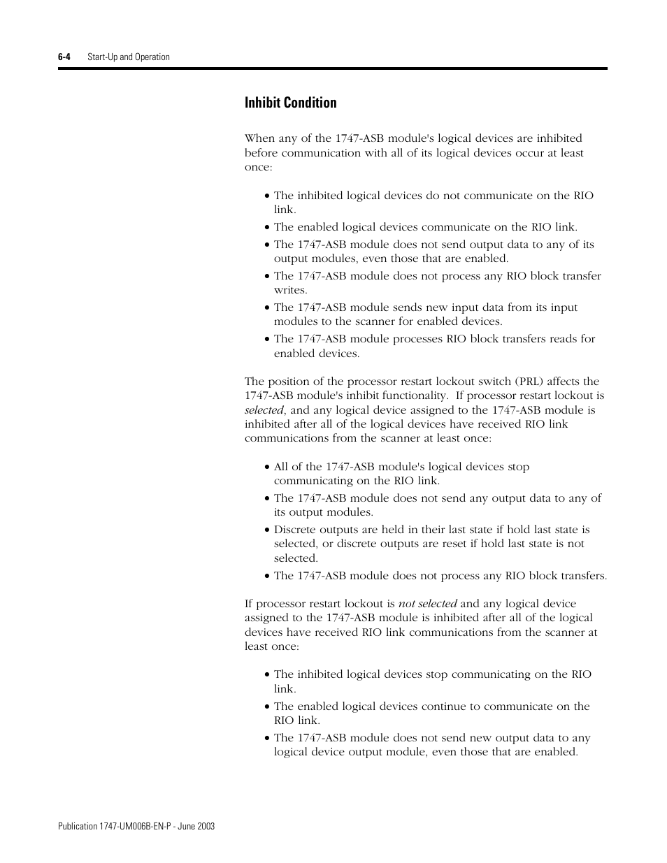 Inhibit condition -4, Inhibit condition | Rockwell Automation 1747-ASB Remote I/O Adapter User Manual | Page 90 / 156