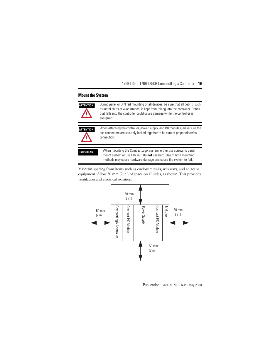 Mount the system | Rockwell Automation 1769-L32C_L35CR CompactLogix Controller Installation Instructions User Manual | Page 19 / 48