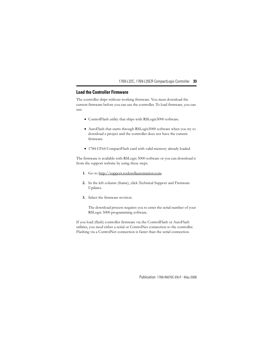 Load the controller firmware | Rockwell Automation 1769-L32C_L35CR CompactLogix Controller Installation Instructions User Manual | Page 33 / 48