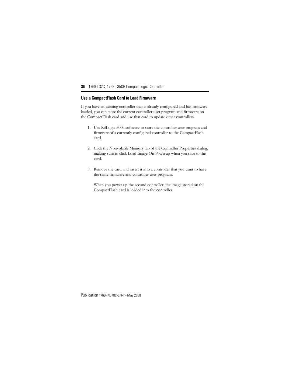 Use a compactflash card to load firmware | Rockwell Automation 1769-L32C_L35CR CompactLogix Controller Installation Instructions User Manual | Page 36 / 48