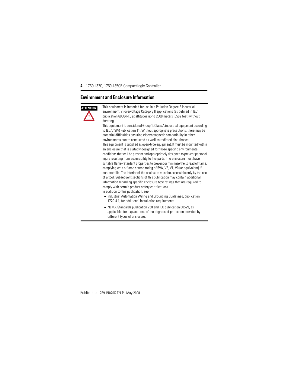 Environment and enclosure information | Rockwell Automation 1769-L32C_L35CR CompactLogix Controller Installation Instructions User Manual | Page 4 / 48