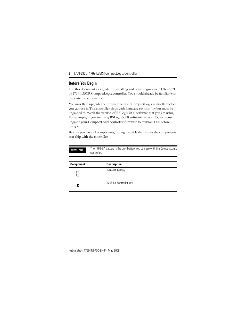 Before you begin | Rockwell Automation 1769-L32C_L35CR CompactLogix Controller Installation Instructions User Manual | Page 8 / 48