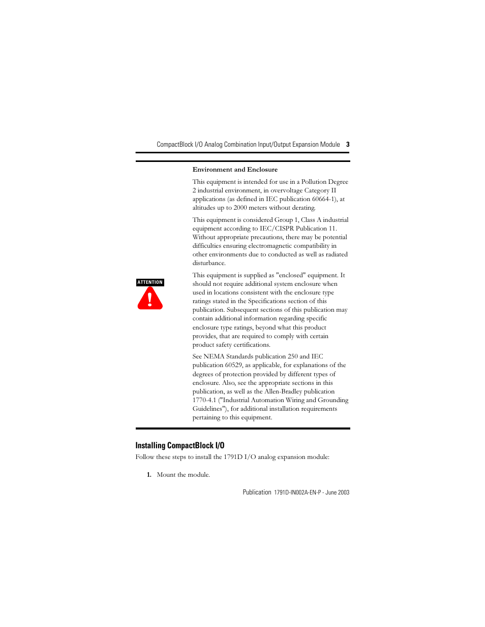 Installing compactblock i/o | Rockwell Automation 1791D-N4CV2X CompactBlock I/O for DeviceNet Expansion Module I.I. User Manual | Page 3 / 20