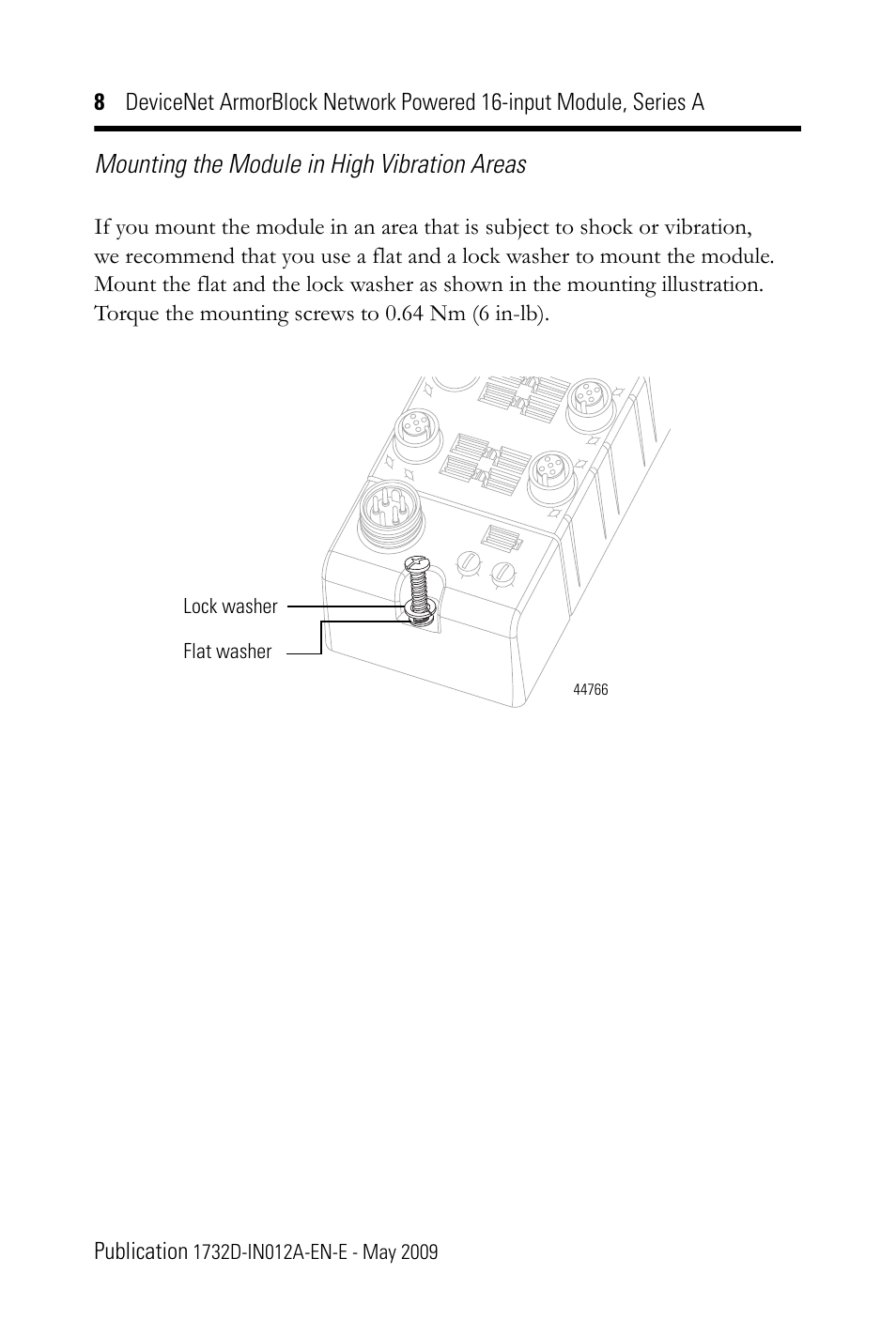 Mounting the module in high vibration areas | Rockwell Automation 1732D-IB161212D DNet ArmorBlock Network Powered 16-input Module, Series A, IN User Manual | Page 8 / 20