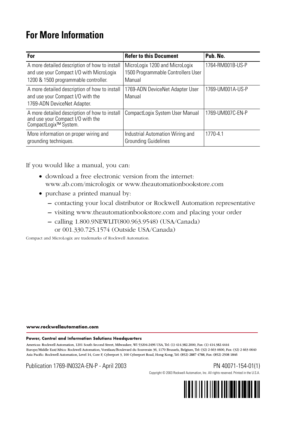 For more information, H'+v!¶1 | Rockwell Automation 1769-IQ32 Install Instr User Manual | Page 16 / 16