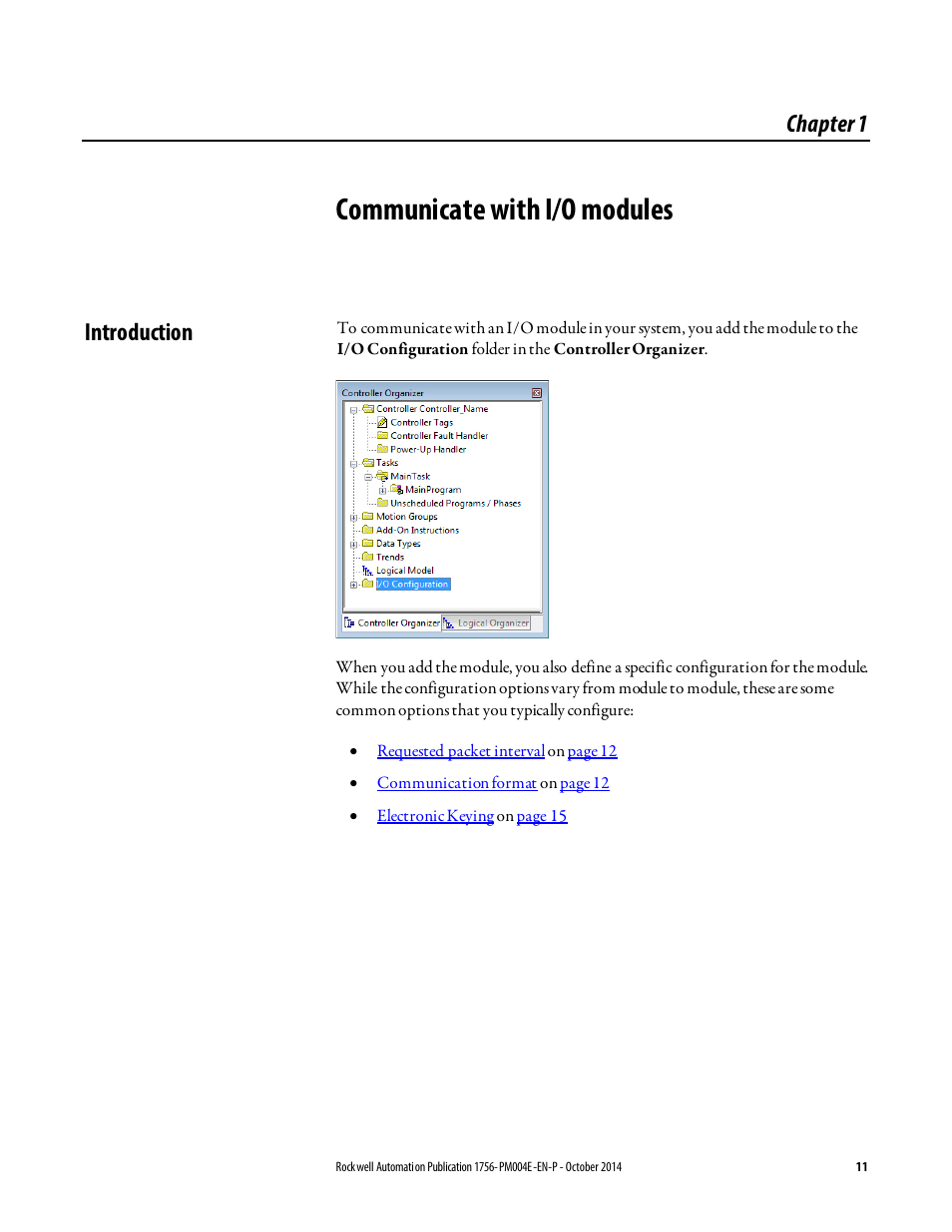 Communicate with i/o modules, Introduction, Chapter 1 | Communicate with i/o, Modules | Rockwell Automation Logix5000 Controllers I/O and Tag Data Programming Manual User Manual | Page 11 / 86