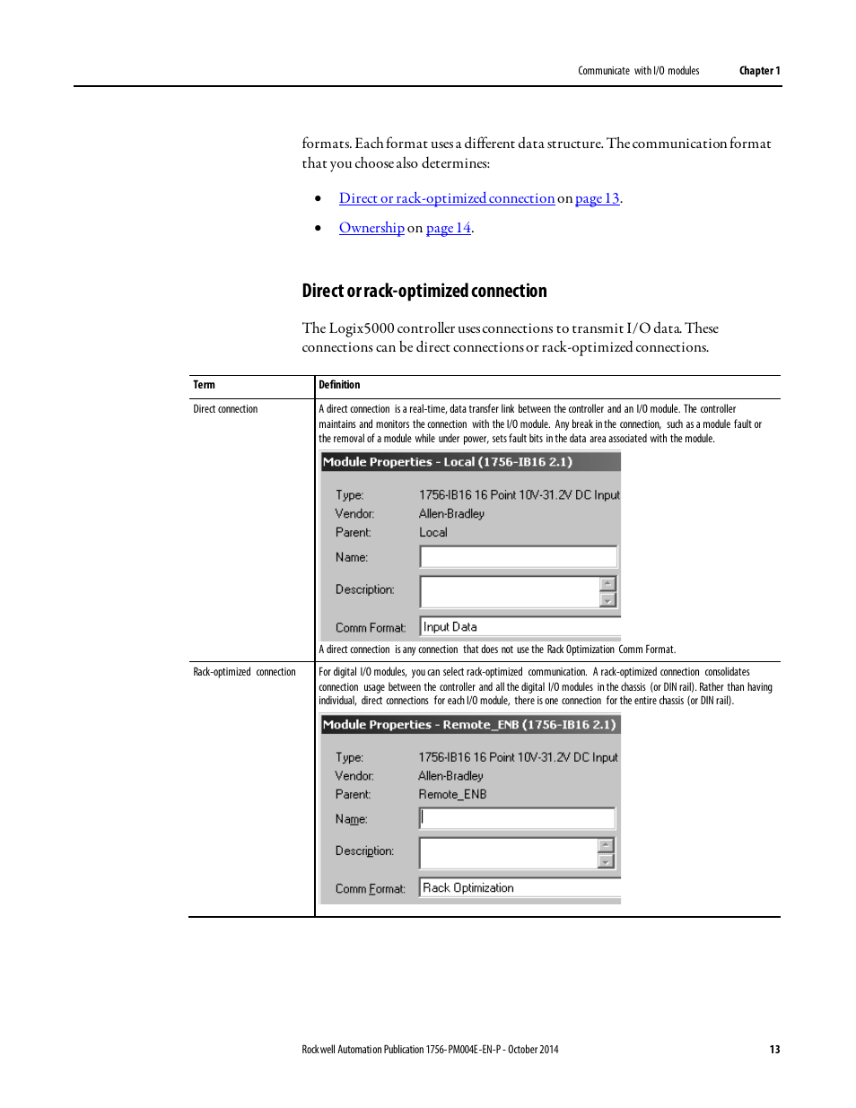 Direct or rack-optimized connection | Rockwell Automation Logix5000 Controllers I/O and Tag Data Programming Manual User Manual | Page 13 / 86