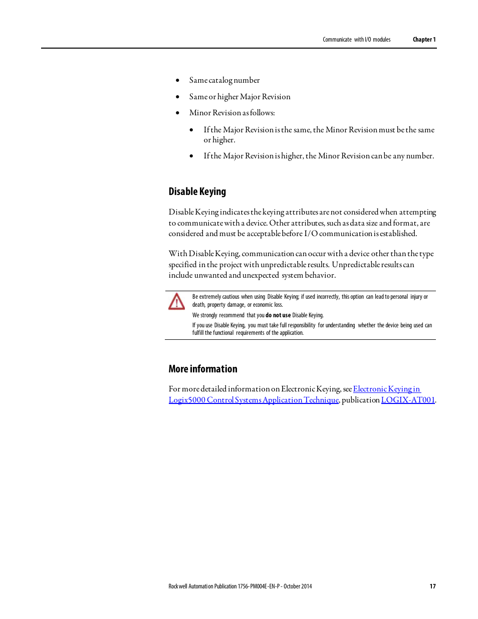 Disable keying, More information | Rockwell Automation Logix5000 Controllers I/O and Tag Data Programming Manual User Manual | Page 17 / 86