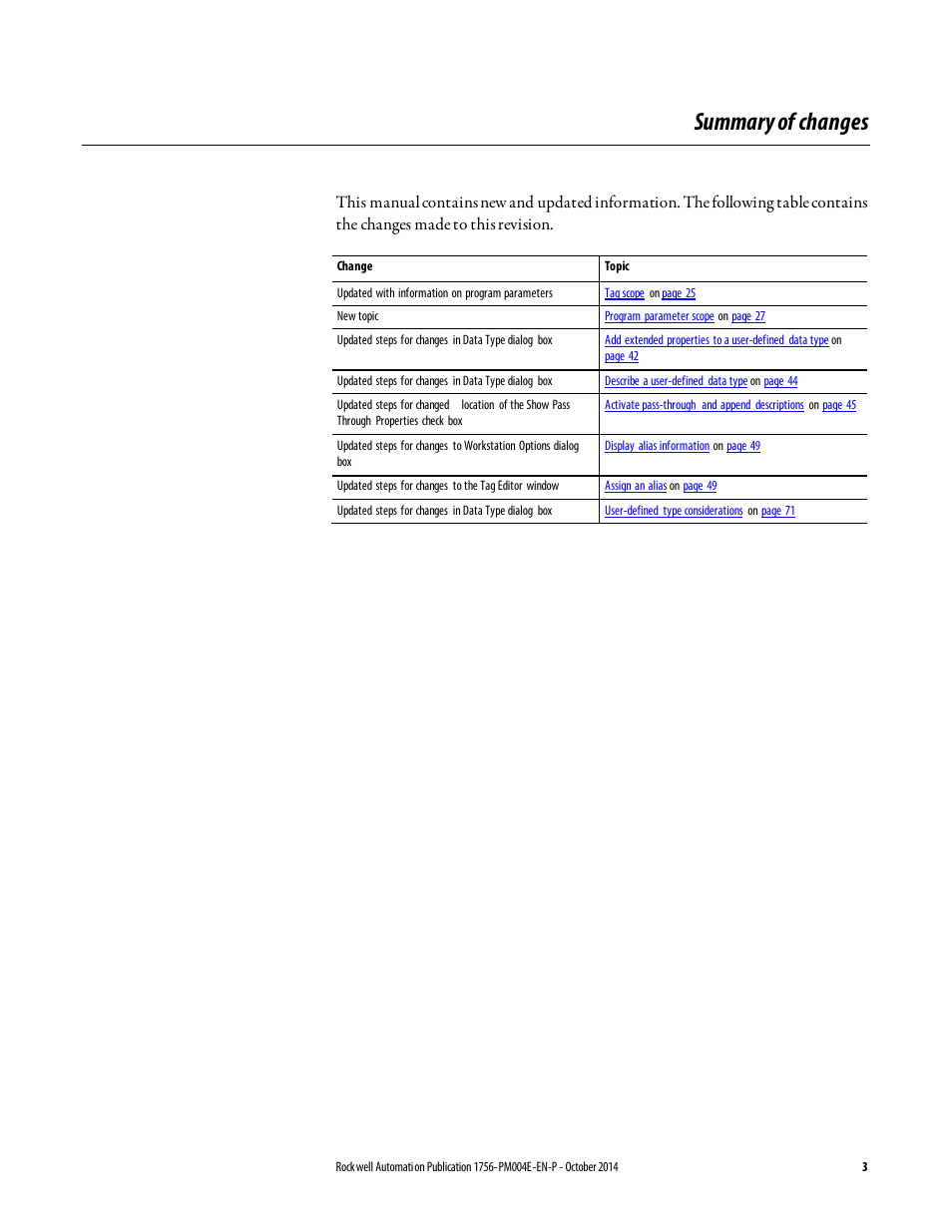 Summary of changes | Rockwell Automation Logix5000 Controllers I/O and Tag Data Programming Manual User Manual | Page 3 / 86