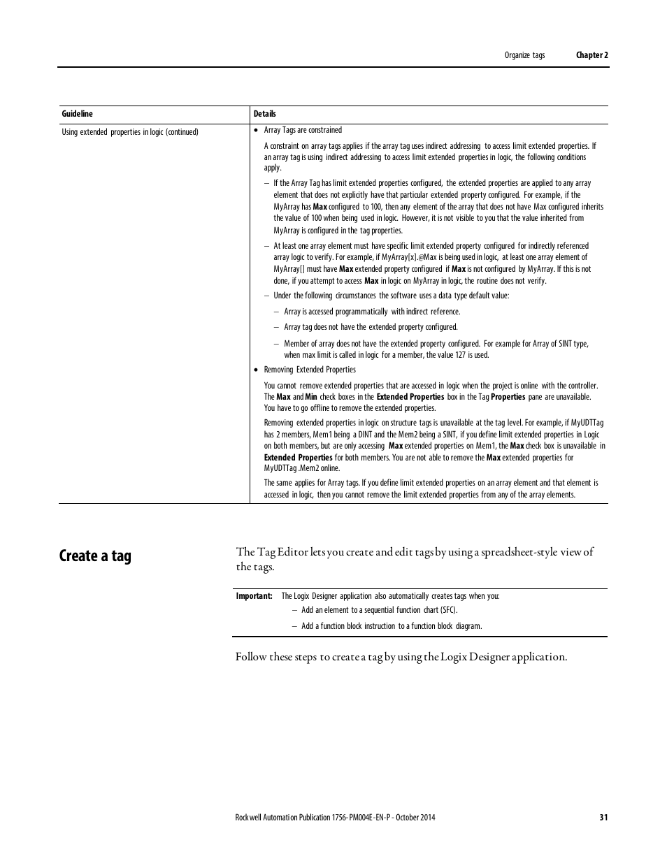 Create a tag | Rockwell Automation Logix5000 Controllers I/O and Tag Data Programming Manual User Manual | Page 31 / 86