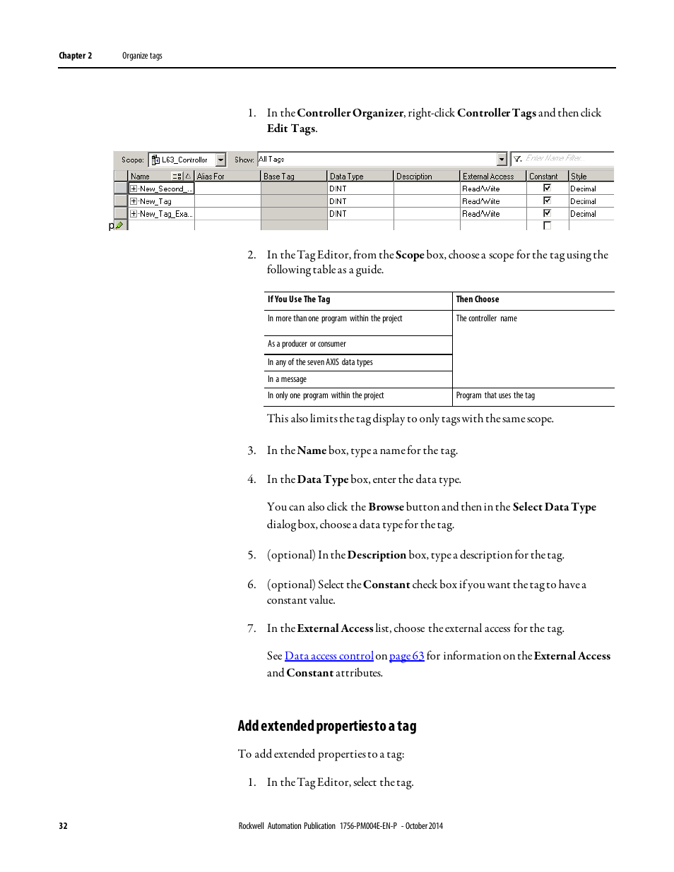 Add extended properties to a tag | Rockwell Automation Logix5000 Controllers I/O and Tag Data Programming Manual User Manual | Page 32 / 86