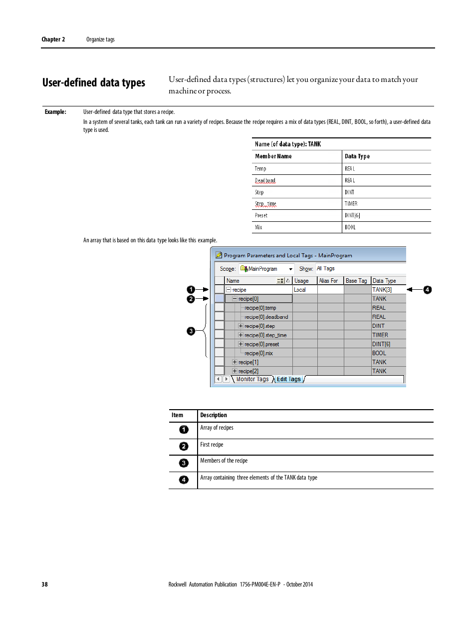 User-defined data types | Rockwell Automation Logix5000 Controllers I/O and Tag Data Programming Manual User Manual | Page 38 / 86