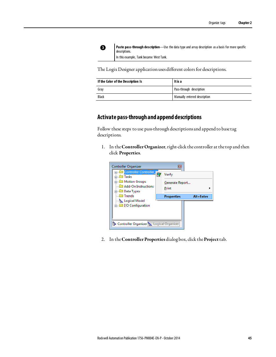 Activate pass-through and append descriptions | Rockwell Automation Logix5000 Controllers I/O and Tag Data Programming Manual User Manual | Page 45 / 86