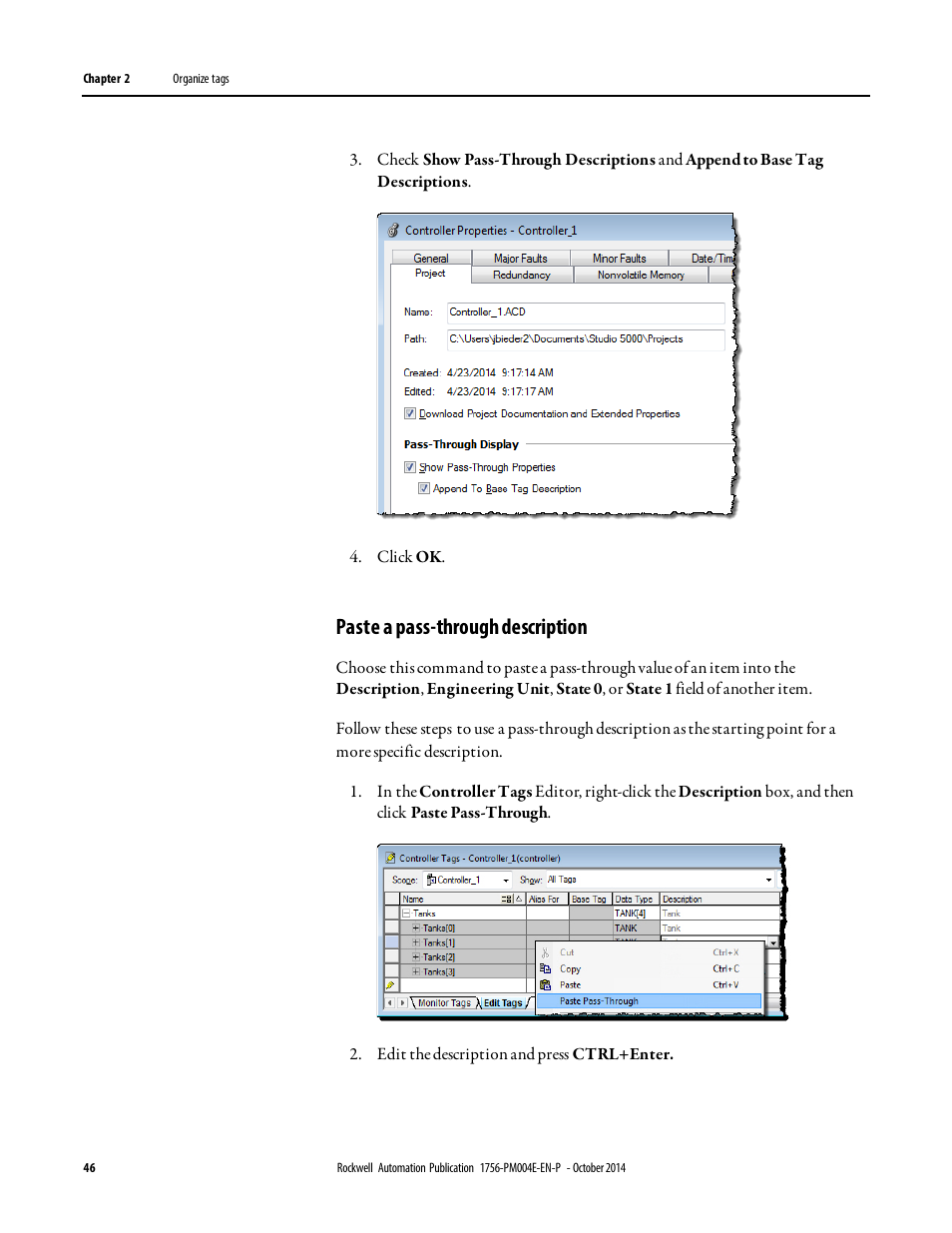 Paste a pass-through description | Rockwell Automation Logix5000 Controllers I/O and Tag Data Programming Manual User Manual | Page 46 / 86