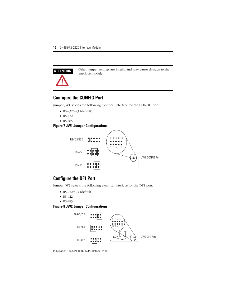 Configure the config port, Configure the df1 port | Rockwell Automation 1747-KE DH-485/RS-232C INTERFACE MODULE User Manual | Page 10 / 24