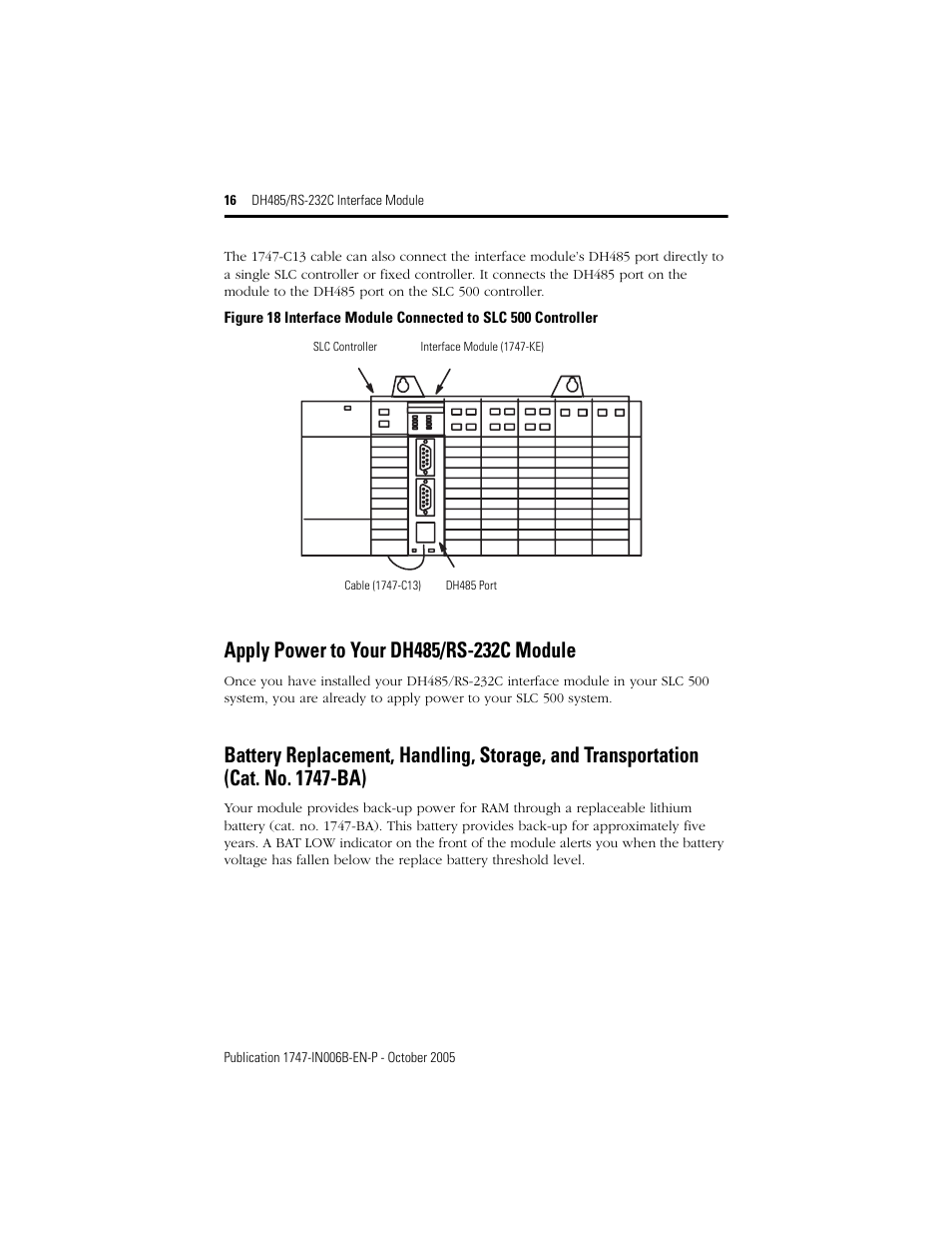 Apply power to your dh485/rs-232c module | Rockwell Automation 1747-KE DH-485/RS-232C INTERFACE MODULE User Manual | Page 16 / 24