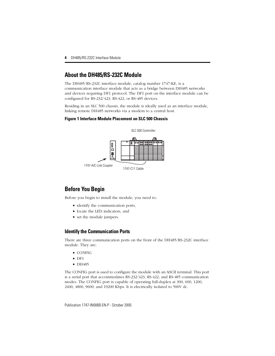 About the dh485/rs-232c module, Before you begin | Rockwell Automation 1747-KE DH-485/RS-232C INTERFACE MODULE User Manual | Page 4 / 24