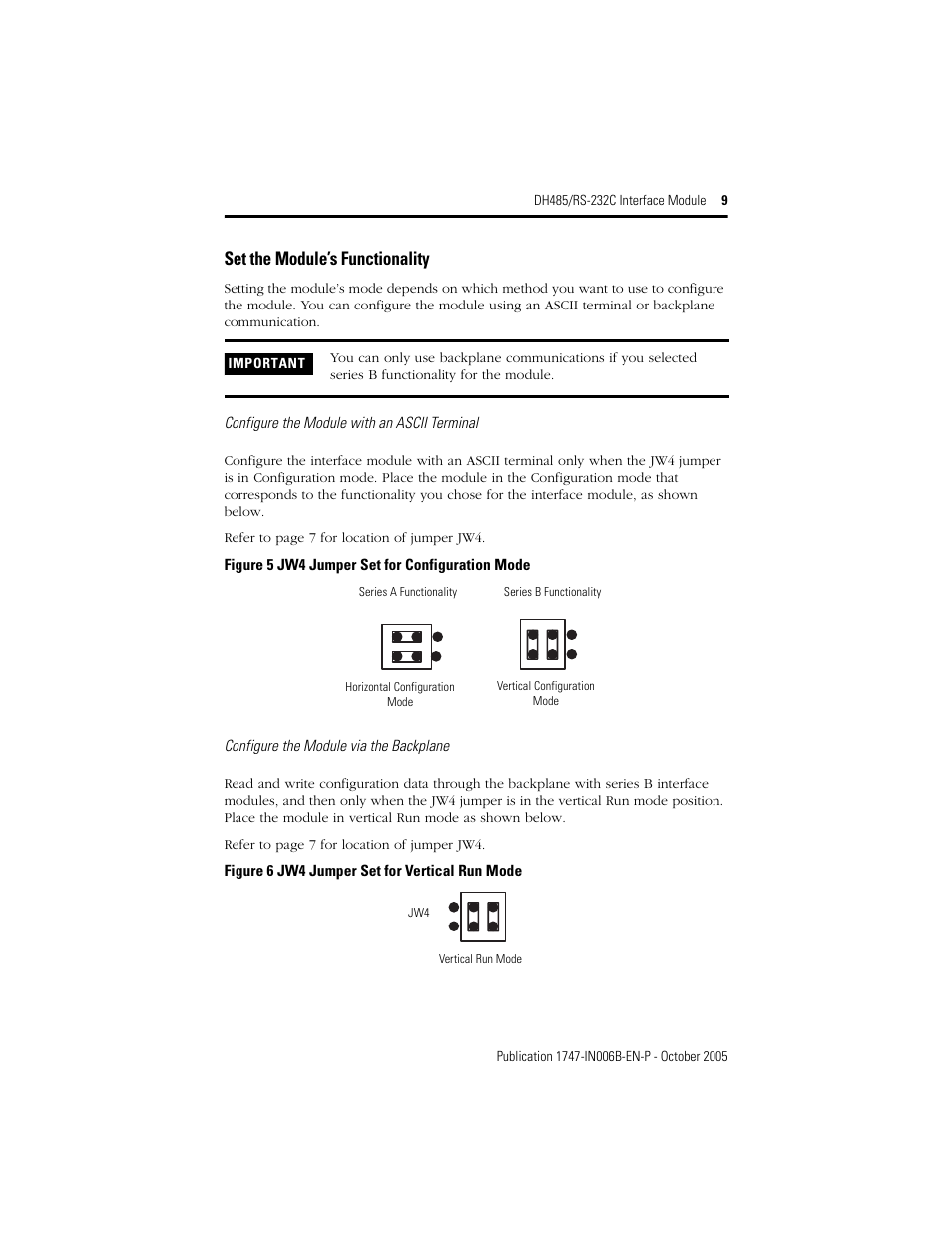 Set the module’s functionality | Rockwell Automation 1747-KE DH-485/RS-232C INTERFACE MODULE User Manual | Page 9 / 24