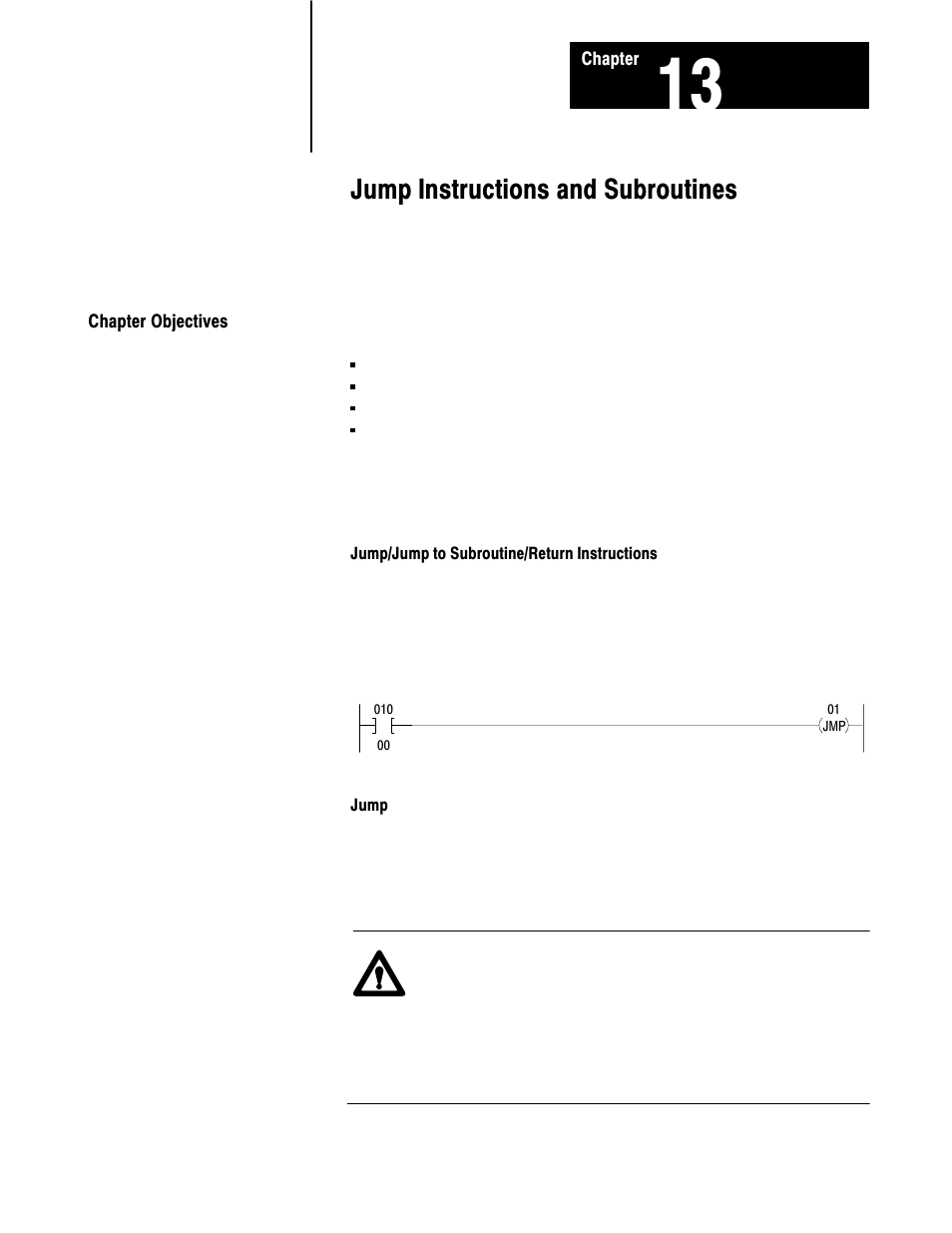 1772-6.8.6, 13 - jump instructions and subroutine, 13ć1, Jump instructions and subroutines | Rockwell Automation 1772-LS_LSP,D17726.8.6 PROG/OPER MANUAL-MINI PLC-2/05 User Manual | Page 149 / 289