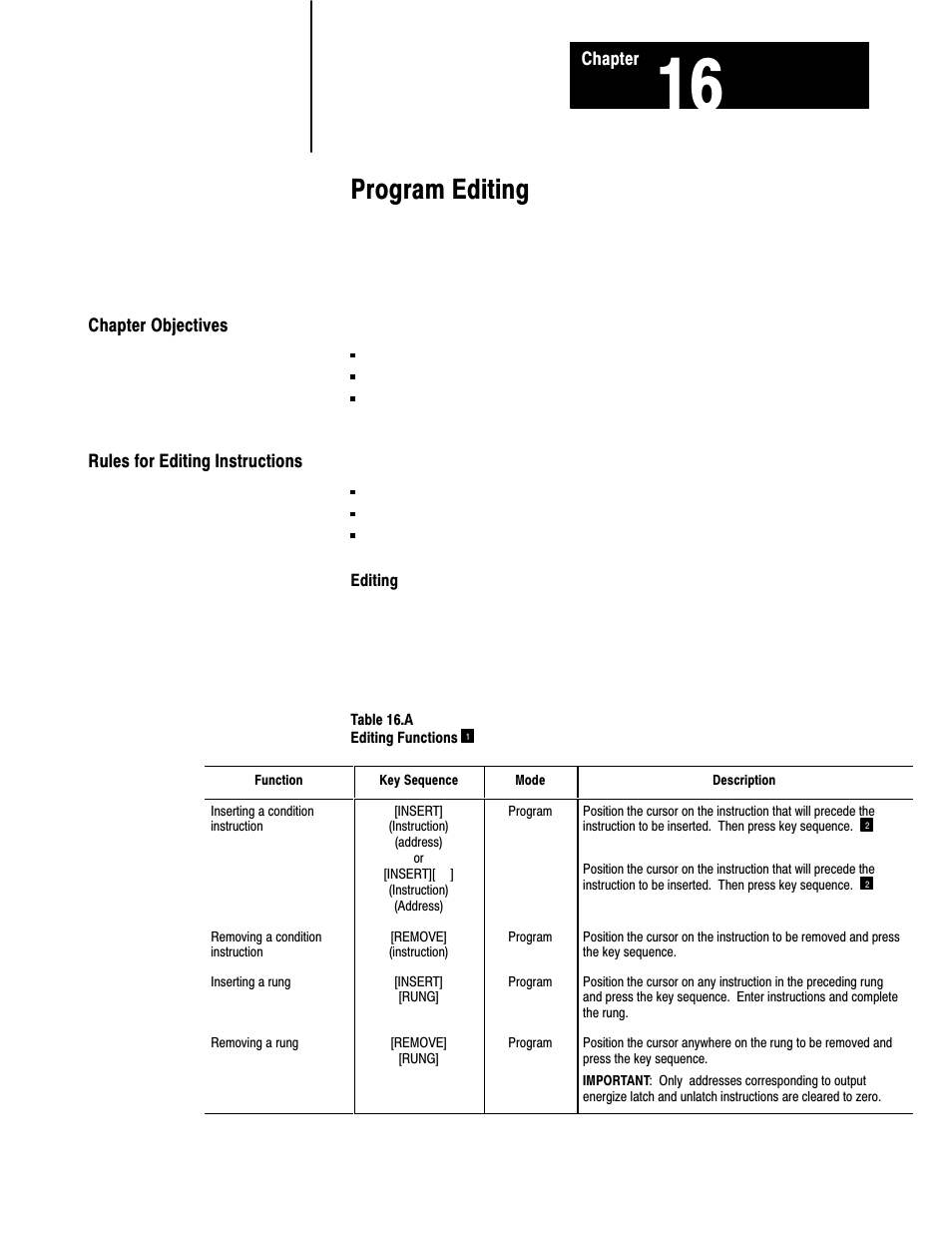 1772-6.8.6, 16 - program editing, 16ć1, Program editing | Rockwell Automation 1772-LS_LSP,D17726.8.6 PROG/OPER MANUAL-MINI PLC-2/05 User Manual | Page 178 / 289