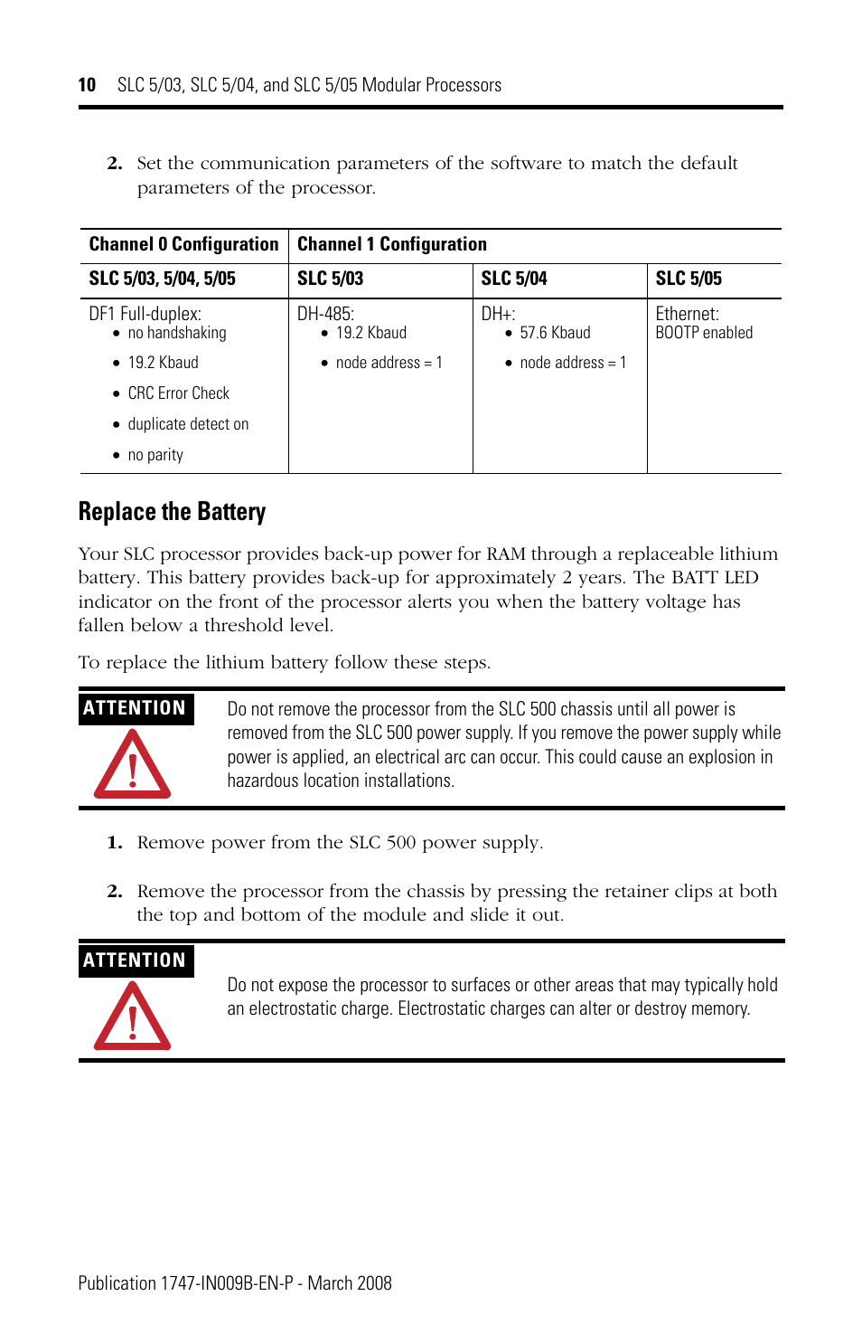 Replace the battery | Rockwell Automation 1747-L5xx SLC 5/03, 5/04, and 5/05 Modular Processors User Manual | Page 10 / 20