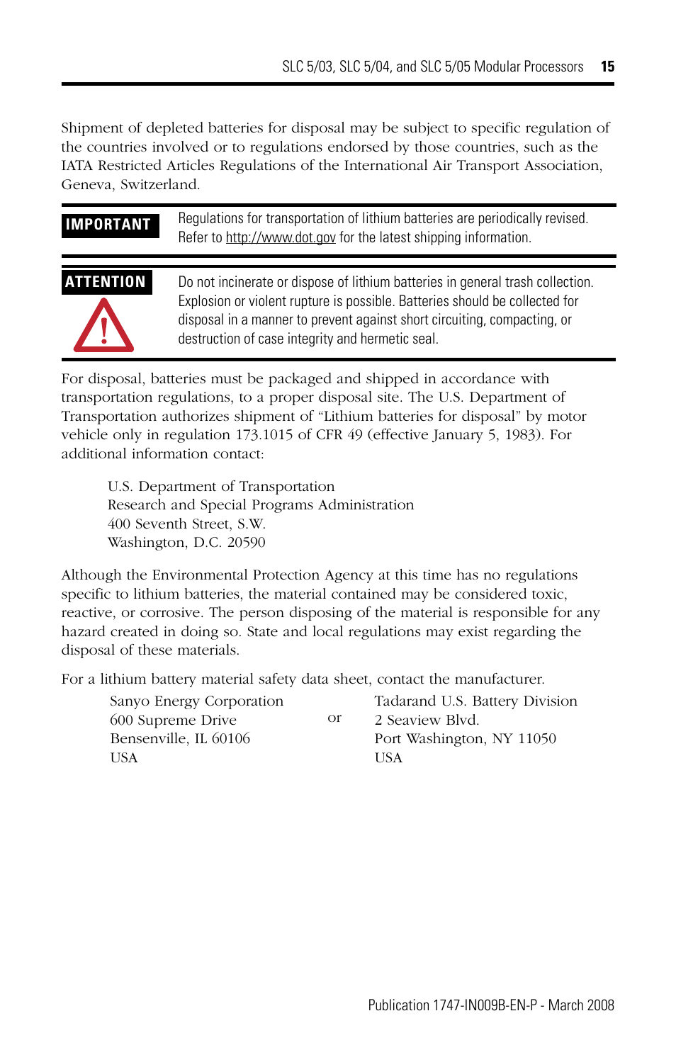 Rockwell Automation 1747-L5xx SLC 5/03, 5/04, and 5/05 Modular Processors User Manual | Page 15 / 20