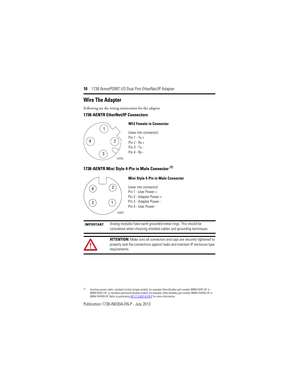 Wire the adapter | Rockwell Automation 1738-AENTR, Series B ArmorPOINT I/O Dual Port EtherNet/IP Adapter User Manual | Page 10 / 20