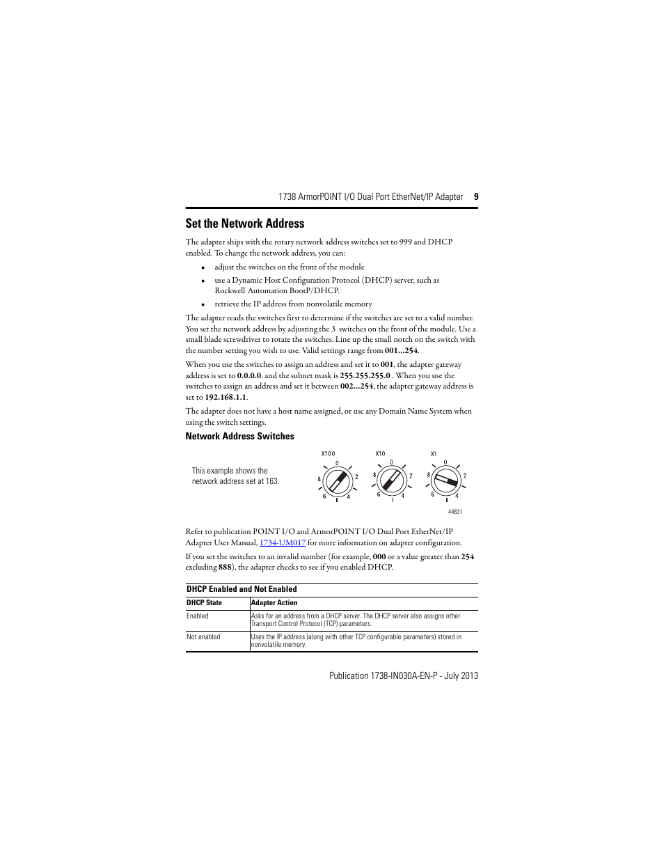 Set the network address | Rockwell Automation 1738-AENTR, Series B ArmorPOINT I/O Dual Port EtherNet/IP Adapter User Manual | Page 9 / 20