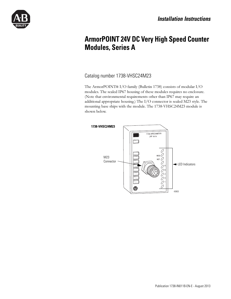 Rockwell Automation 1738-VHSC24M23 ArmorPoint 24V dc Very High Speed Counter Module, Series A User Manual | 20 pages