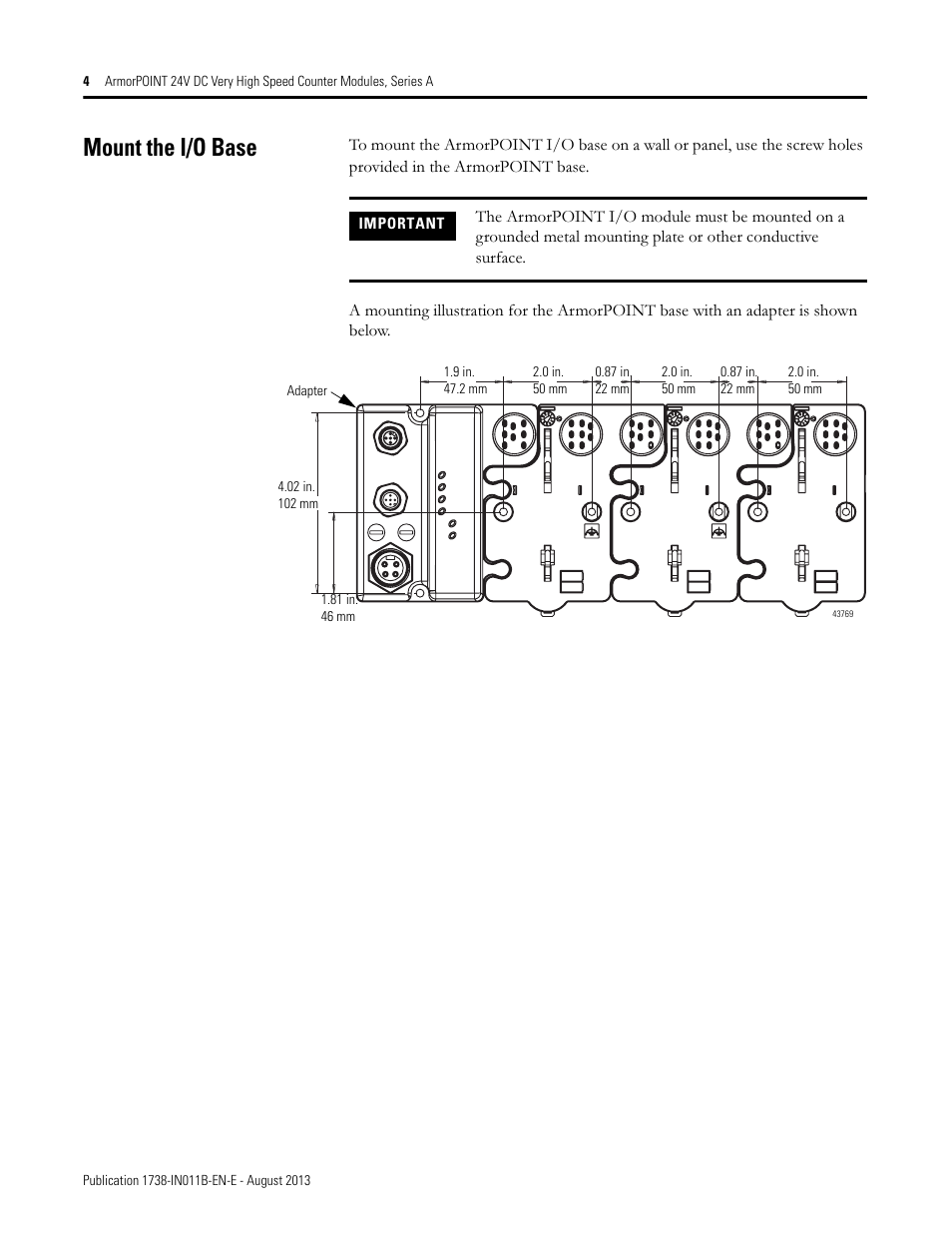 Mount the i/o base | Rockwell Automation 1738-VHSC24M23 ArmorPoint 24V dc Very High Speed Counter Module, Series A User Manual | Page 4 / 20