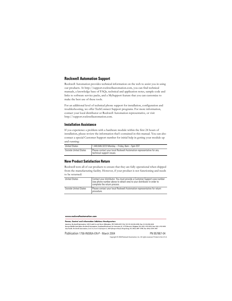 Back cover, Rockwell automation support | Rockwell Automation 1756-M02AS Motion Module Installation Instructions User Manual | Page 26 / 26