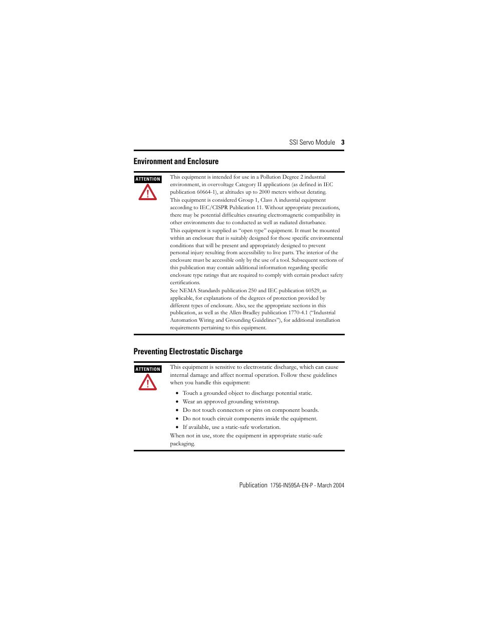 Environment and enclosure, Preventing electrostatic discharge | Rockwell Automation 1756-M02AS Motion Module Installation Instructions User Manual | Page 3 / 26