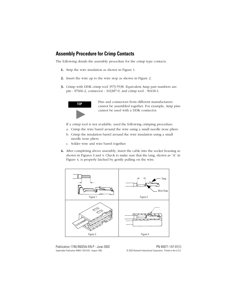 Assembly procedure for crimp contacts, Back cover | Rockwell Automation 1746-N3 SLC 500 32-Point I/O Module Connector Kit Installation Instructions User Manual | Page 2 / 2