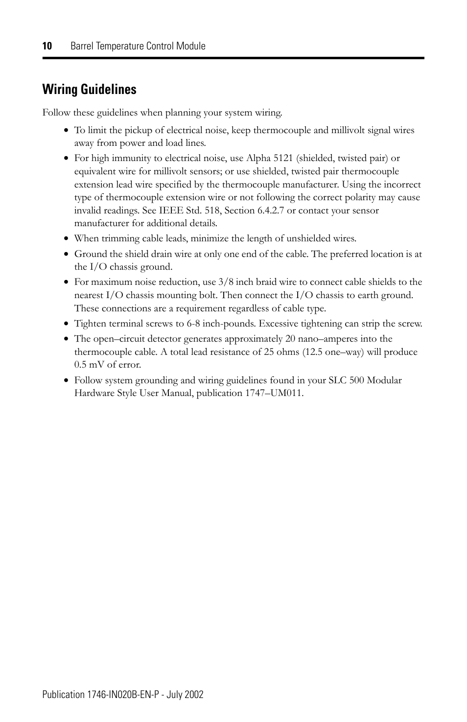 Wiring guidelines | Rockwell Automation 1746-BTM Barrel Temperature Control Module Installation Instructions User Manual | Page 10 / 16
